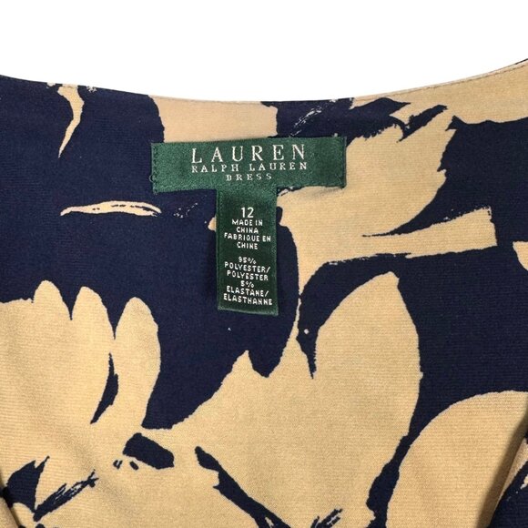 Lauren Ralph Lauren Tricot Sheath Dress Sz.12 Black Beige Sleeveless Floral - Picture 6 of 12